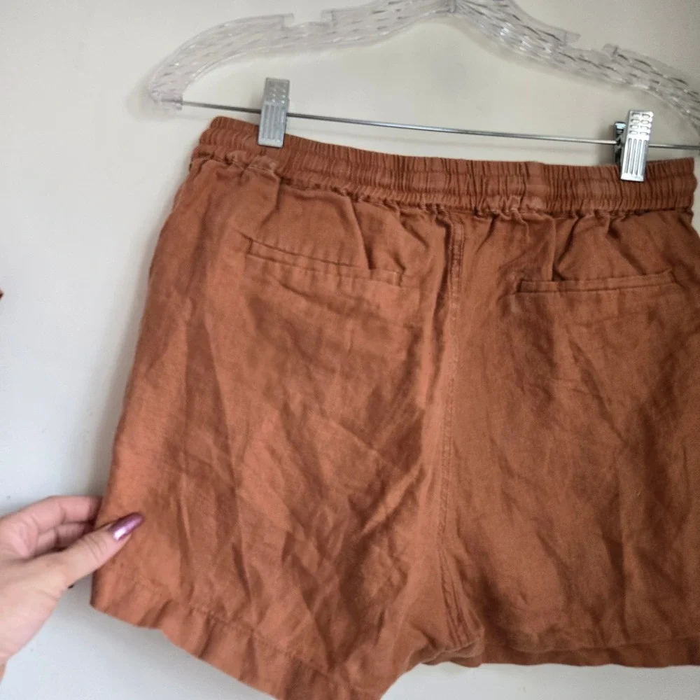 Quince S Linen Set Women Terracotta Excellent Short Sleeve Shirt and Shorts 2pc